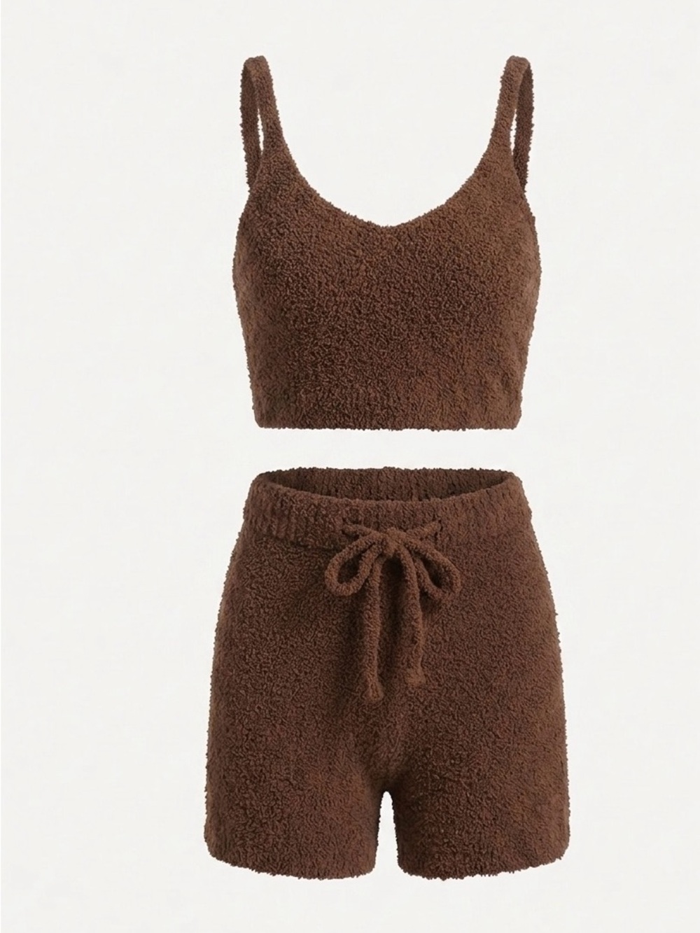 Fashion Nova Brown Fuzzy Bralette & Lounge Shorts Set